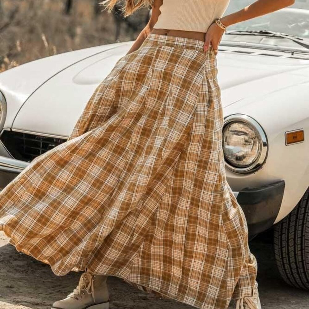 Maxi Skirt Bohme SACHI PLAID SKIRT IN PINK 